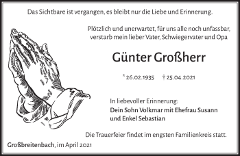 Traueranzeige von Günter Großherr von Südthüringer Presse