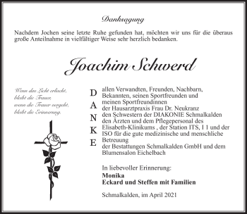 Traueranzeige von Joachim Schwerd von Südthüringer Presse