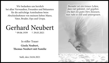 Traueranzeige von Gerhard Neubert von Südthüringer Presse