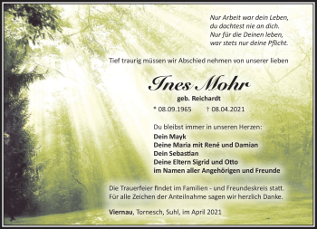 Traueranzeige von Ines Mohr von Südthüringer Presse