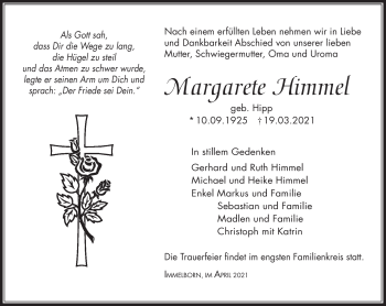Traueranzeige von Margarete Himmel von Südthüringer Presse