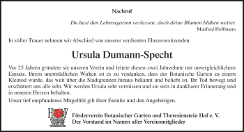 Traueranzeige von Ursula Dumann-Specht von Frankenpost