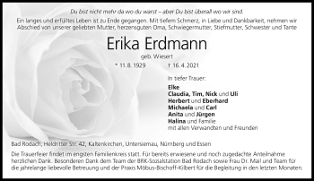 Traueranzeige von Erika Erdmann von Neue Presse Coburg