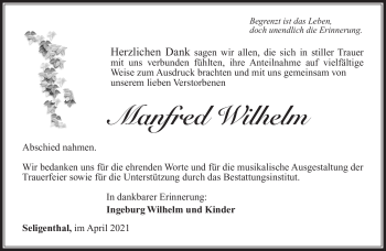 Traueranzeige von Manfred Wilhelm von Südthüringer Presse