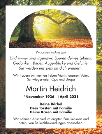 Traueranzeige von martin Heidrich von Südthüringer Presse