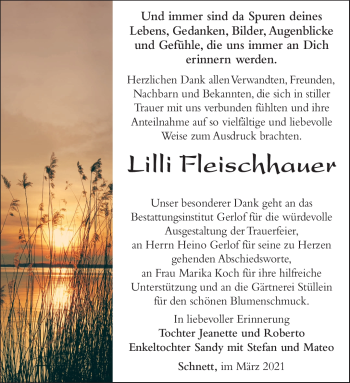 Traueranzeige von Lilli Fleischhauer von Südthüringer Presse