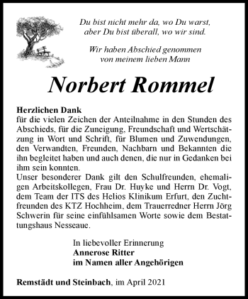 Traueranzeige von Norbert Rommel von Südthüringer Presse
