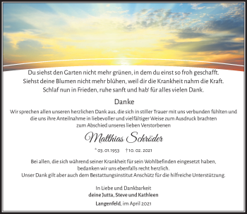 Traueranzeige von Matthias Schröder von Südthüringer Presse