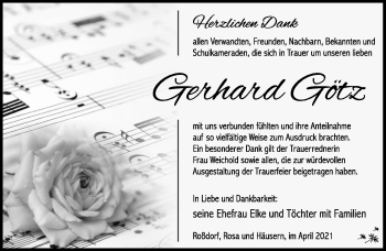 Traueranzeige von Gerhard Götz von Südthüringer Presse