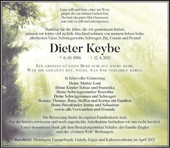 Traueranzeige von Dieter Keybe von Südthüringer Presse