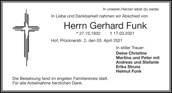 Traueranzeige von Gerhard Funk von Frankenpost