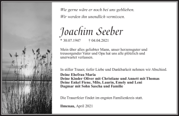 Traueranzeige von Joachim Seeber von Südthüringer Presse