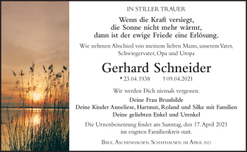 Traueranzeige von Gerhard Schneider von Südthüringer Presse