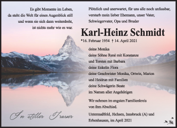 Traueranzeige von Karl-Heinz Schmidt von Südthüringer Presse