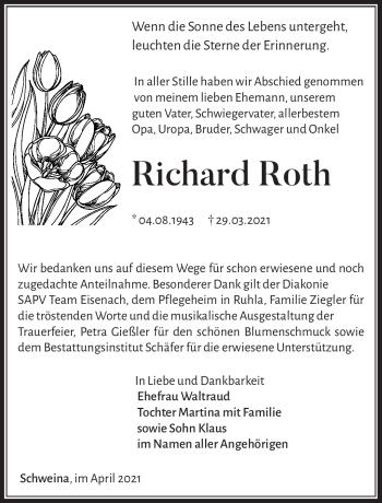 Traueranzeige von Richard Roth von Südthüringer Presse