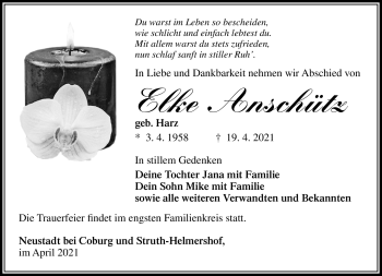 Traueranzeige von Elke Anschütz von Südthüringer Presse