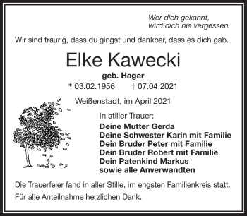 Traueranzeige von Elke Kawecki von Frankenpost