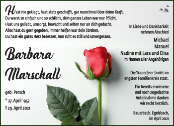 Traueranzeige von Barbara Marschall von Südthüringer Presse