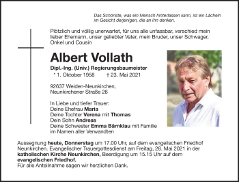 Traueranzeige von Vollath Albert von Frankenpost