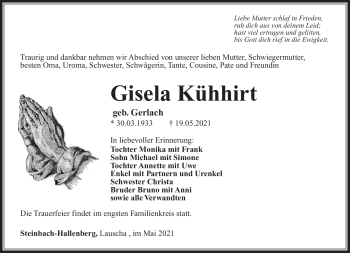 Traueranzeige von Gisela Kühhirt von Südthüringer Presse