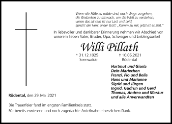 Traueranzeige von Wili Pillath von Neue Presse Coburg