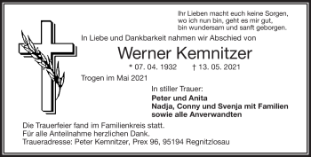 Traueranzeige von Werner Kemnitzer von Frankenpost