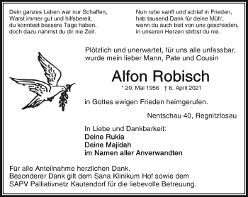 Traueranzeige von Alfon Robisch von Frankenpost