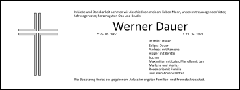 Traueranzeige von Werner Dauer von Neue Presse Coburg