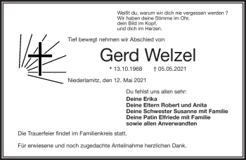 Traueranzeige von Gerd Welzel von Frankenpost