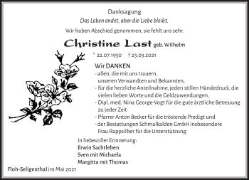 Traueranzeige von Christine Last von Südthüringer Presse