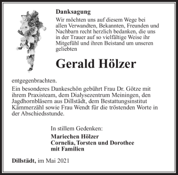 Traueranzeige von Gerald Hölzer von Südthüringer Presse