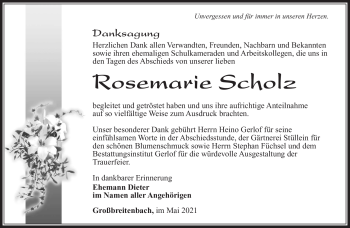 Traueranzeige von Rosemarie Scholz von Südthüringer Presse
