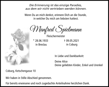 Traueranzeige von Manfred Spielmann von Neue Presse Coburg