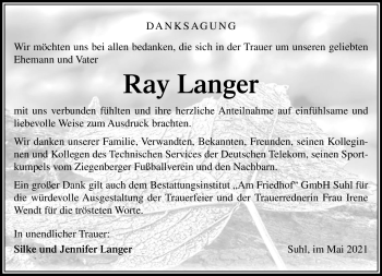 Traueranzeige von Ray Langer von Südthüringer Presse
