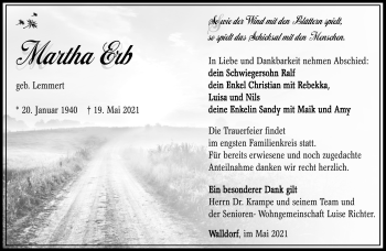 Traueranzeige von Marta Erb von Südthüringer Presse