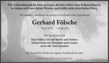 Traueranzeige von Gerhard Fölsche von Südthüringer Presse
