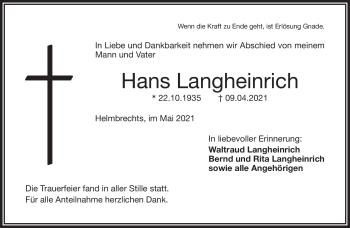 Traueranzeige von Hans Langheinrich von Frankenpost