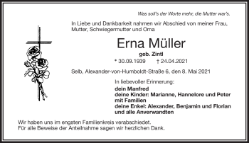 Traueranzeige von Erna Müller von Frankenpost