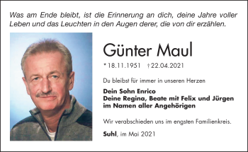Traueranzeige von Günter Maul von Südthüringer Presse