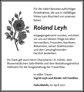 Traueranzeige von Roland Leyh von Südthüringer Presse
