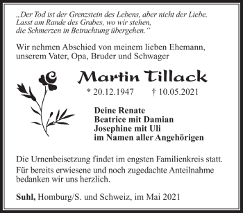 Traueranzeige von Martin Tillack von Südthüringer Presse
