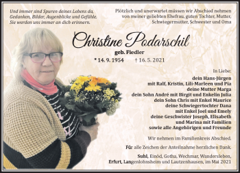 Traueranzeige von Christine Podarschil von Südthüringer Presse
