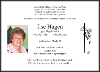 Traueranzeige von Ilse Hagen von Frankenpost
