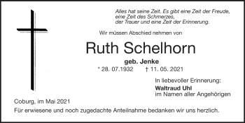 Traueranzeige von Ruth Schelhorn von Neue Presse Coburg