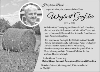 Traueranzeige von Wigbert Genßler von Südthüringer Presse