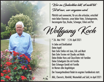Traueranzeige von Wolfgang Koch von Südthüringer Presse