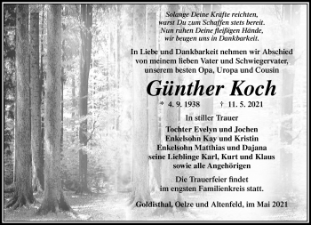 Traueranzeige von Günther Koch von Südthüringer Presse
