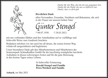 Traueranzeige von Günther Stengel von Südthüringer Presse