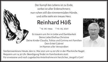 Traueranzeige von Reinhard Höß von Frankenpost
