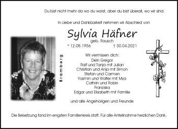 Traueranzeige von Sylvia Häfner von Neue Presse Coburg